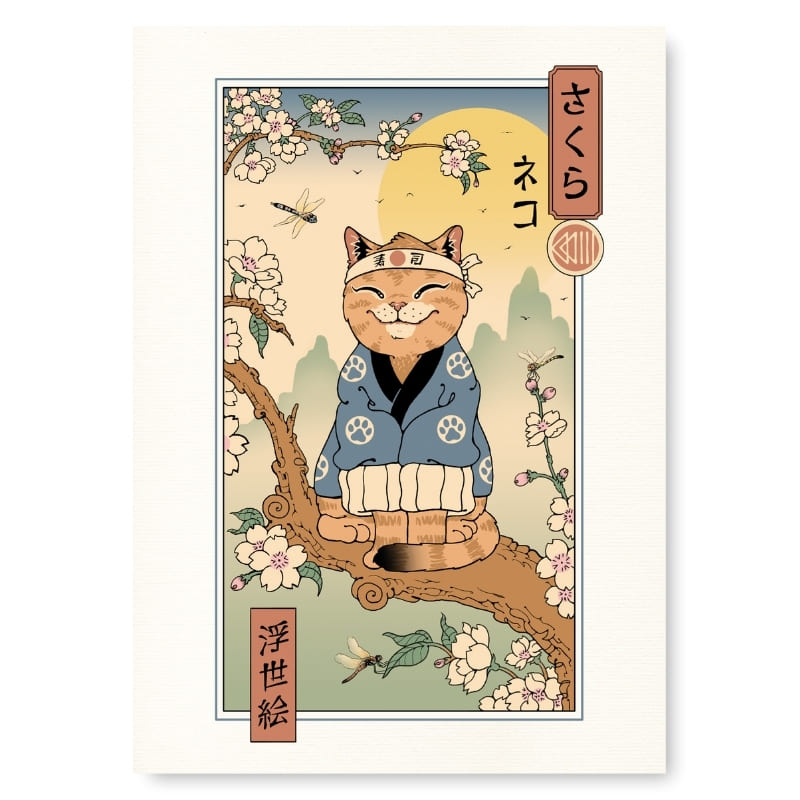 Poster giapponese Ukiyo-e Neko Sakura - A3