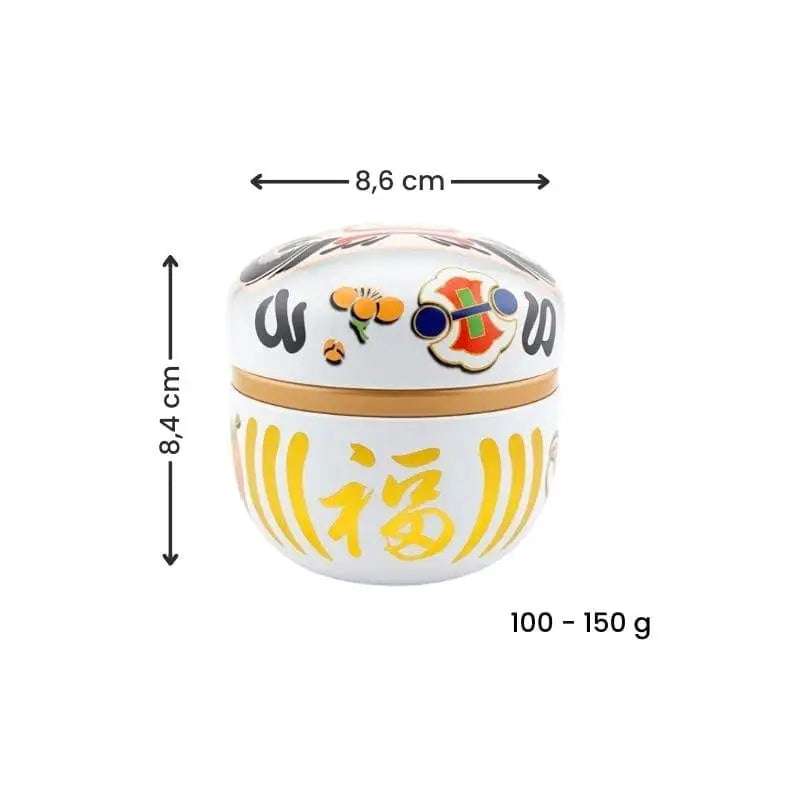 Scatola da tè Daruma in metallo bianco