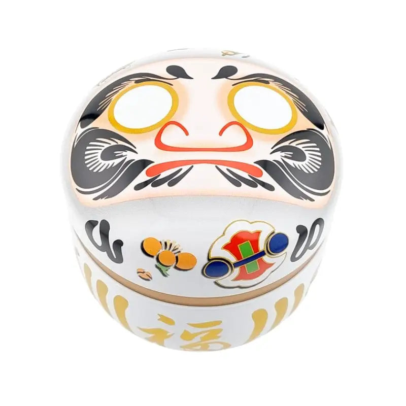 Scatola da tè Daruma in metallo bianco