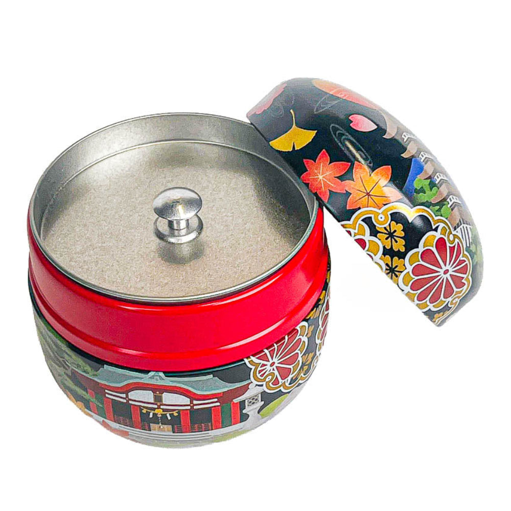 Scatola da Tè Giapponese Rotonda in Metallo - Meisho-e