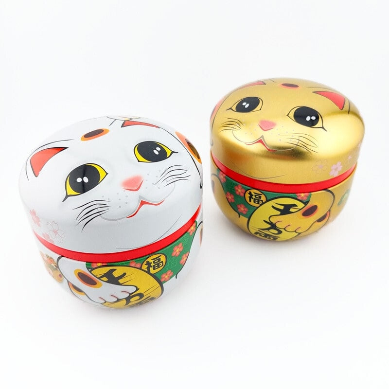 Set di 2 lattine da tè in metallo Maneki Neko