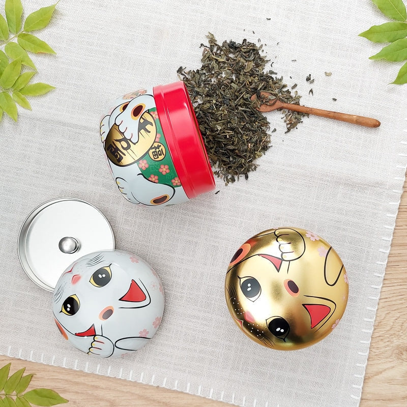 Set di 2 lattine da tè in metallo Maneki Neko