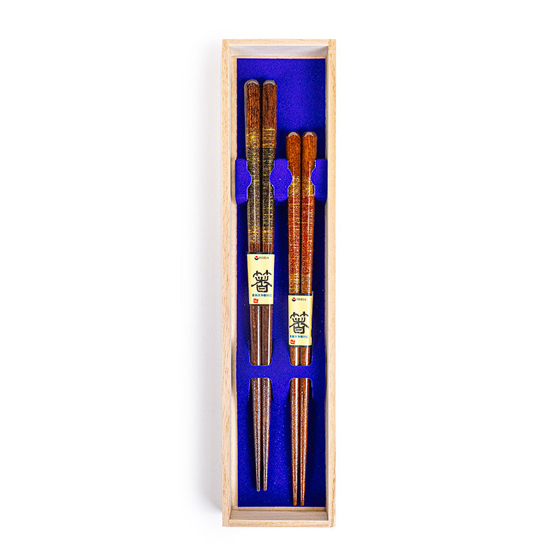Set di 2 paia di bacchette giapponesi con decorazioni dorate