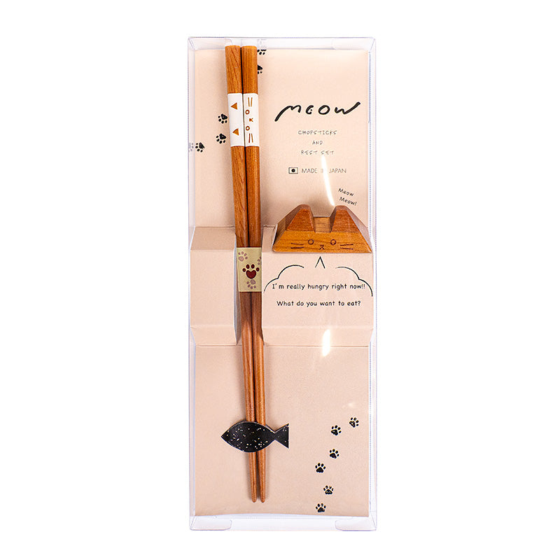 Set di bacchette giapponesi e poggia-bacchette a forma di gatto