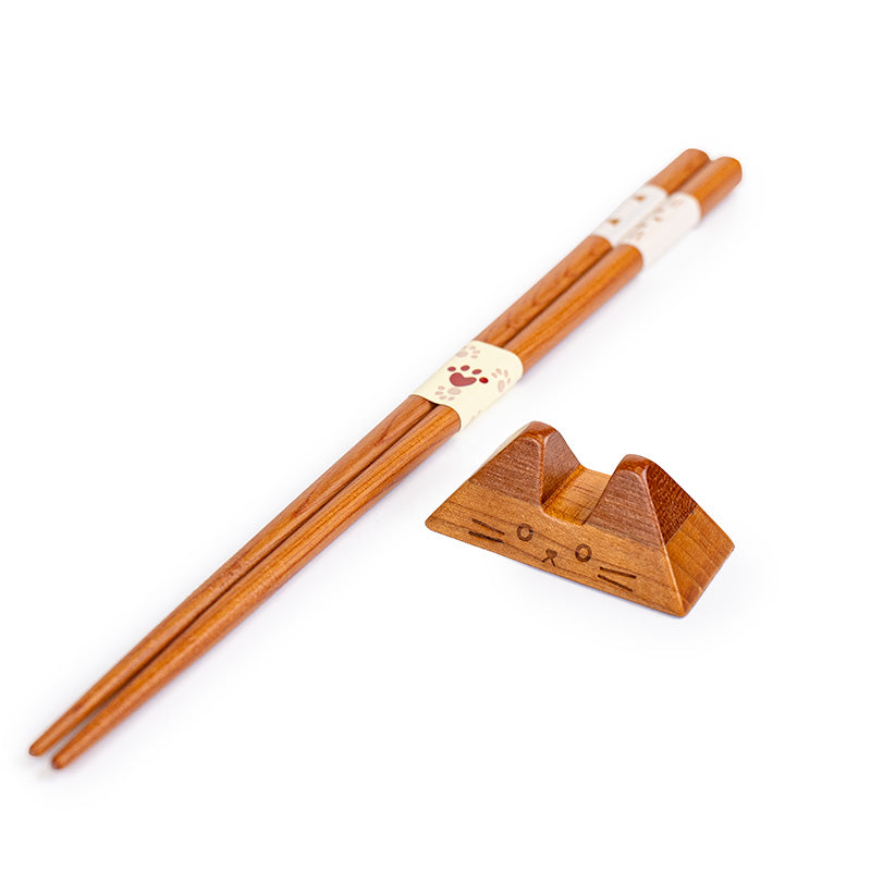 Set di bacchette giapponesi e poggia-bacchette a forma di gatto
