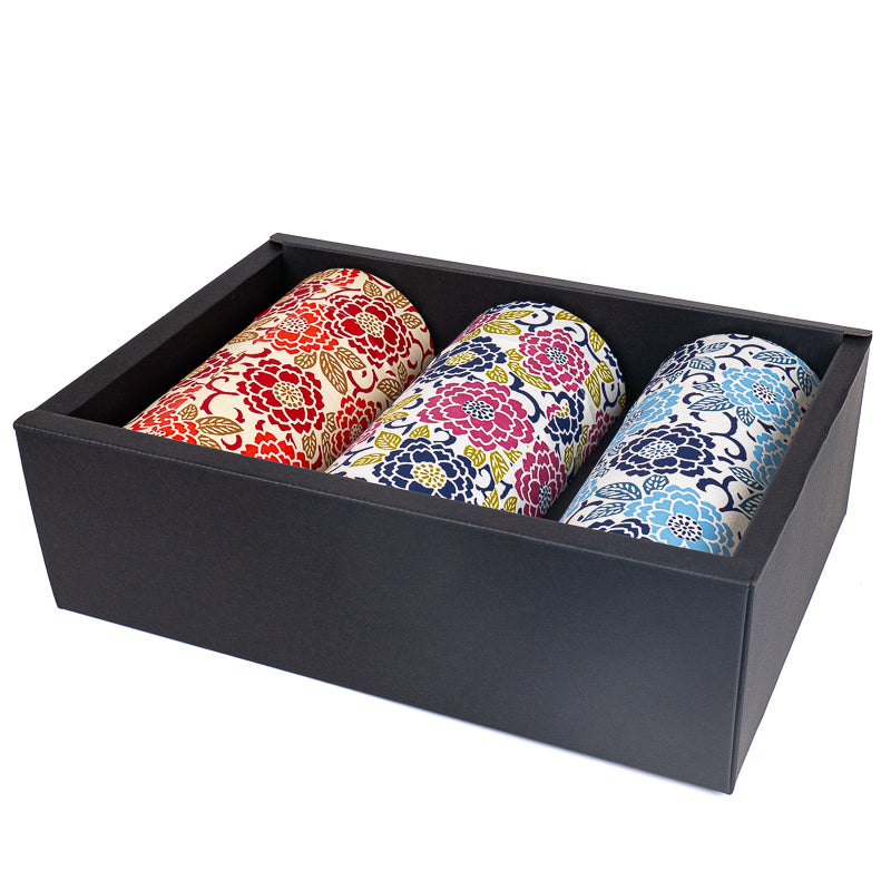 Set di Tre Barattoli da Tè con Carta Washi - Fiori