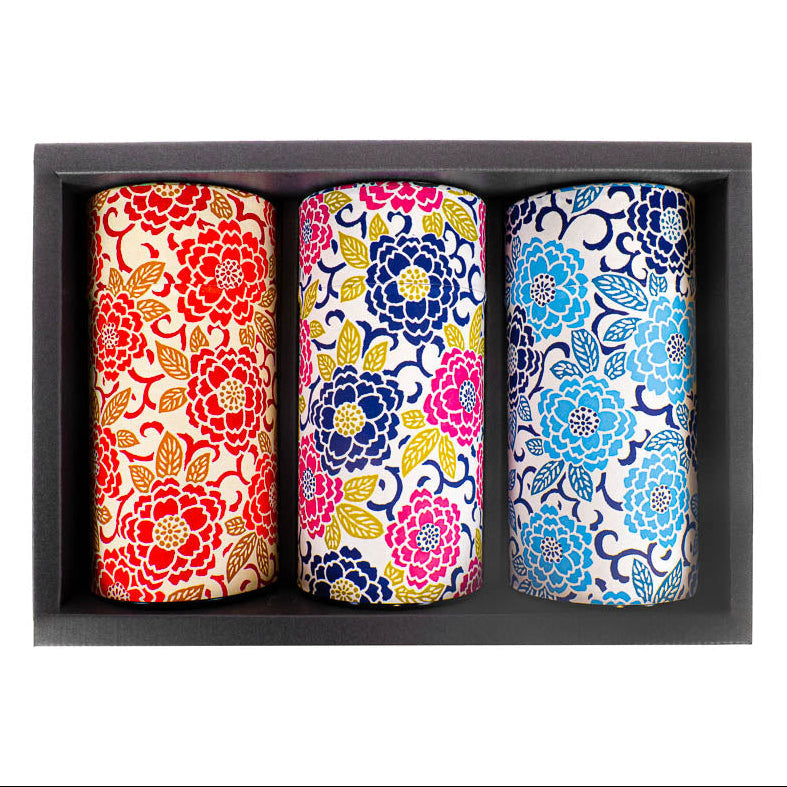 Set di Tre Barattoli da Tè con Carta Washi - Fiori