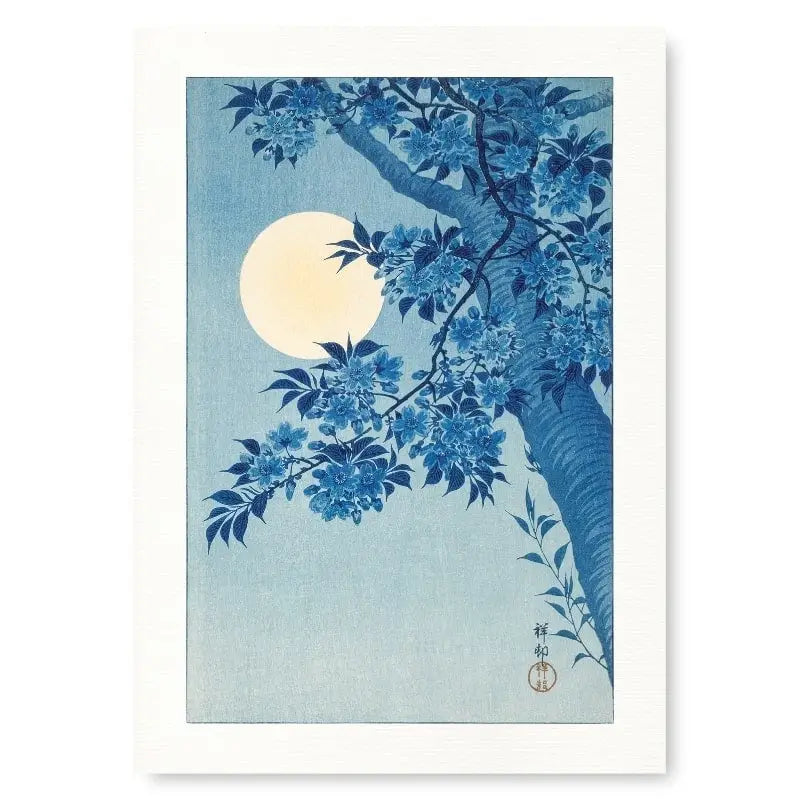Stampa giapponese dei ciliegi in fiore e della luna piena - A3