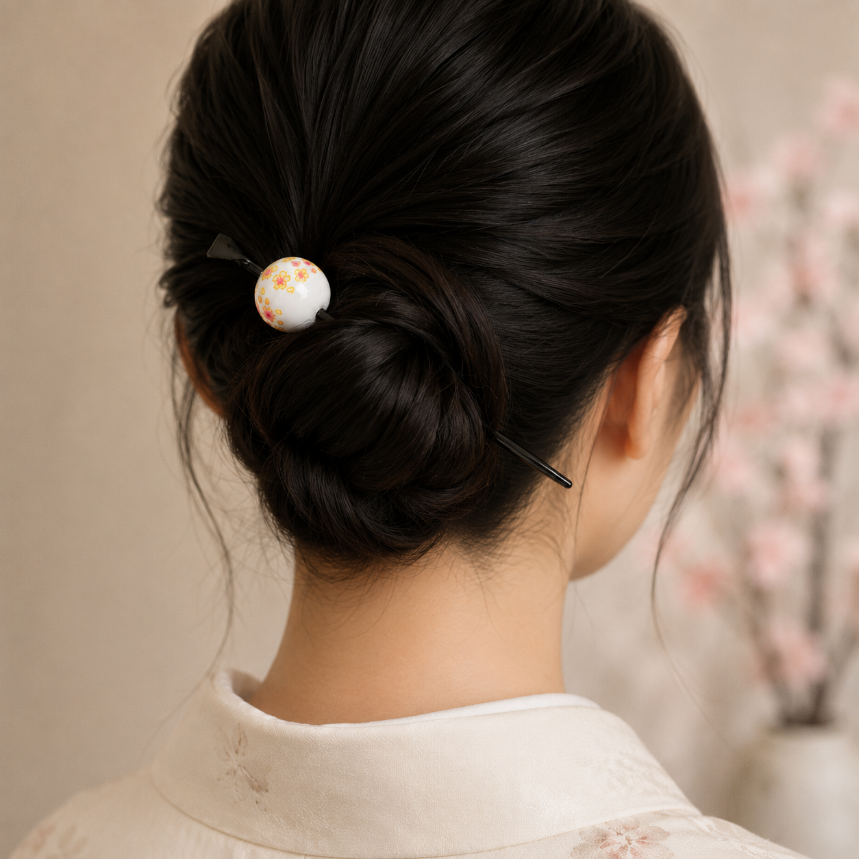 Tama Kanzashi giapponese Ukidama bianco