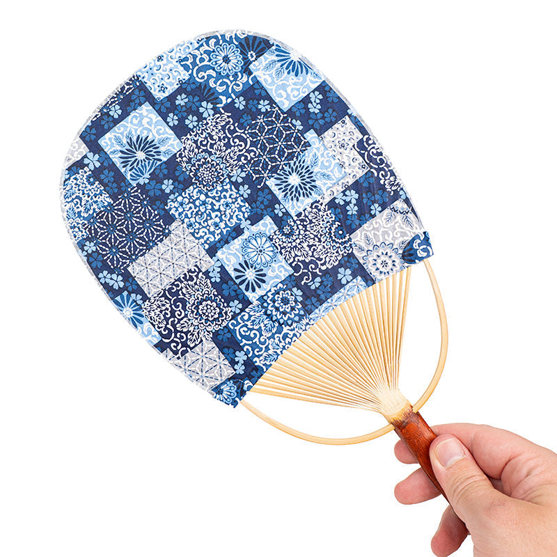 Ventaglio giapponese Uchiwa in carta washi color indaco