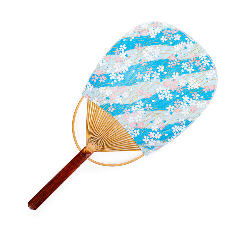 Ventaglio Uchiwa Giapponese in Washi Sakura Blu