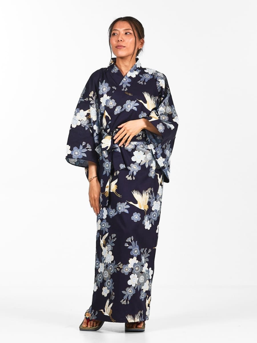 Yukata Kimono Da Donna Sakura to Tsuru